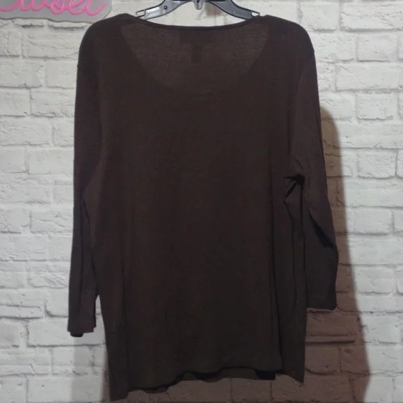 Karen Scott Brown Long Sleeve Top with Camel Design - Picture 3 of 4